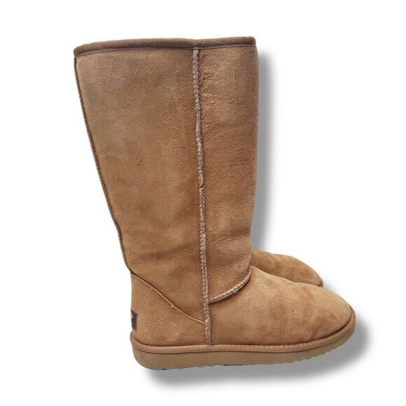 UGG Classic Tall Chestnut Brown Leather Sheepskin Winter Boots Womens Size 8 - Picture 1 of 10